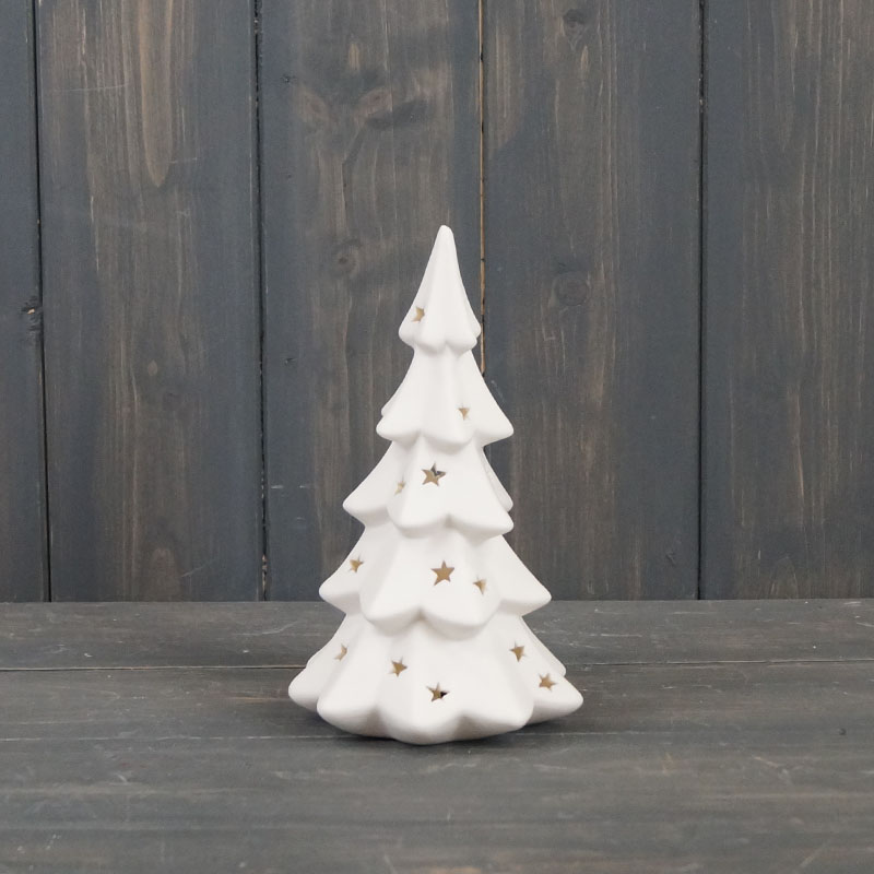 Small White Ceramic Tree With Light (16.8cm) 