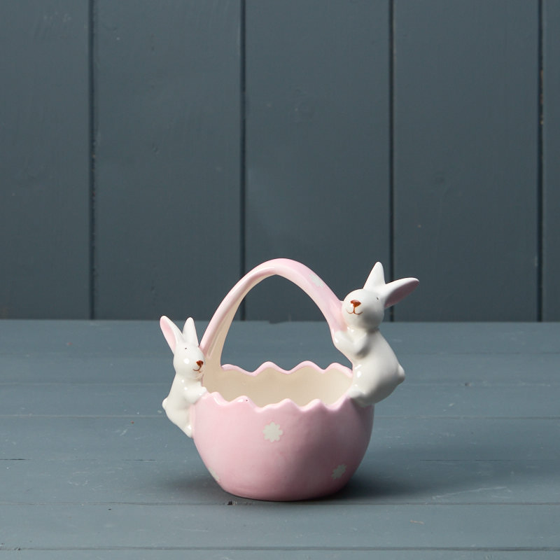 Ceramic Posy Basket with Rabbit (11.5cm) detail page