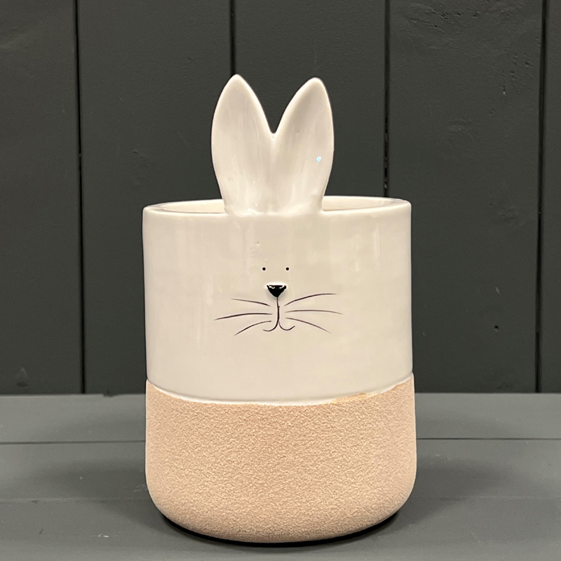 White Ceramic Rabbit Pot with Sand Finish Base