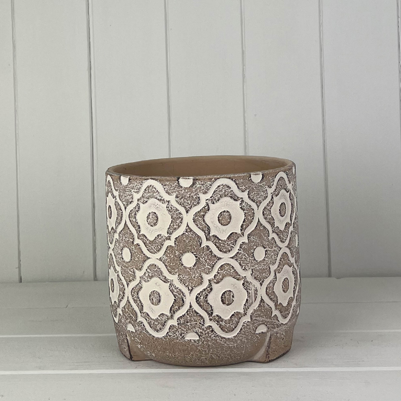 Large Round Brown Patterned Pot