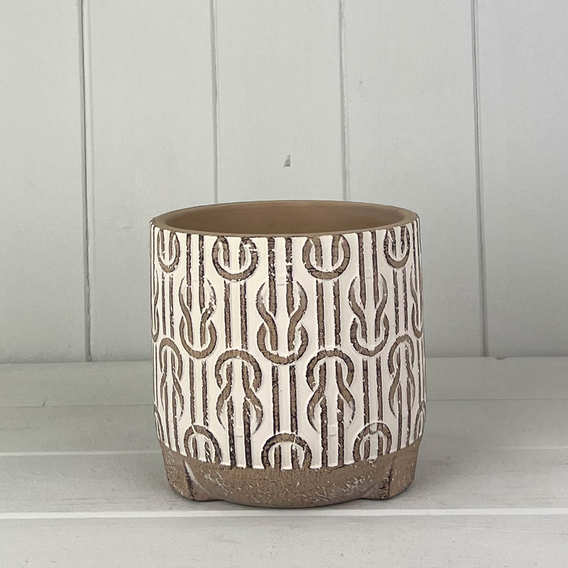 Round Brown Patterned Pot