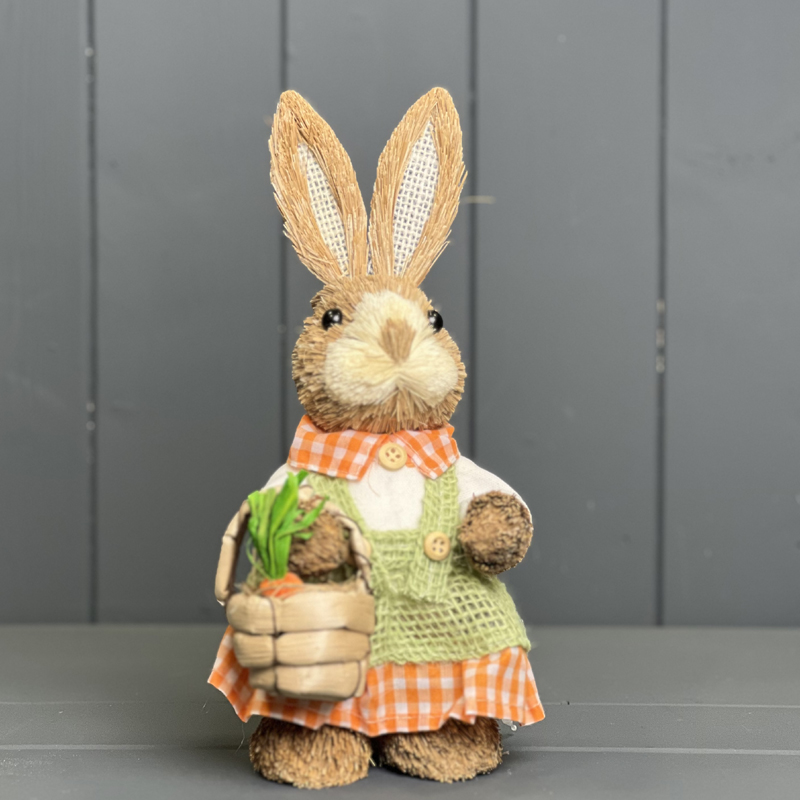 Rabbit Ornament with Basket in Orange Dress